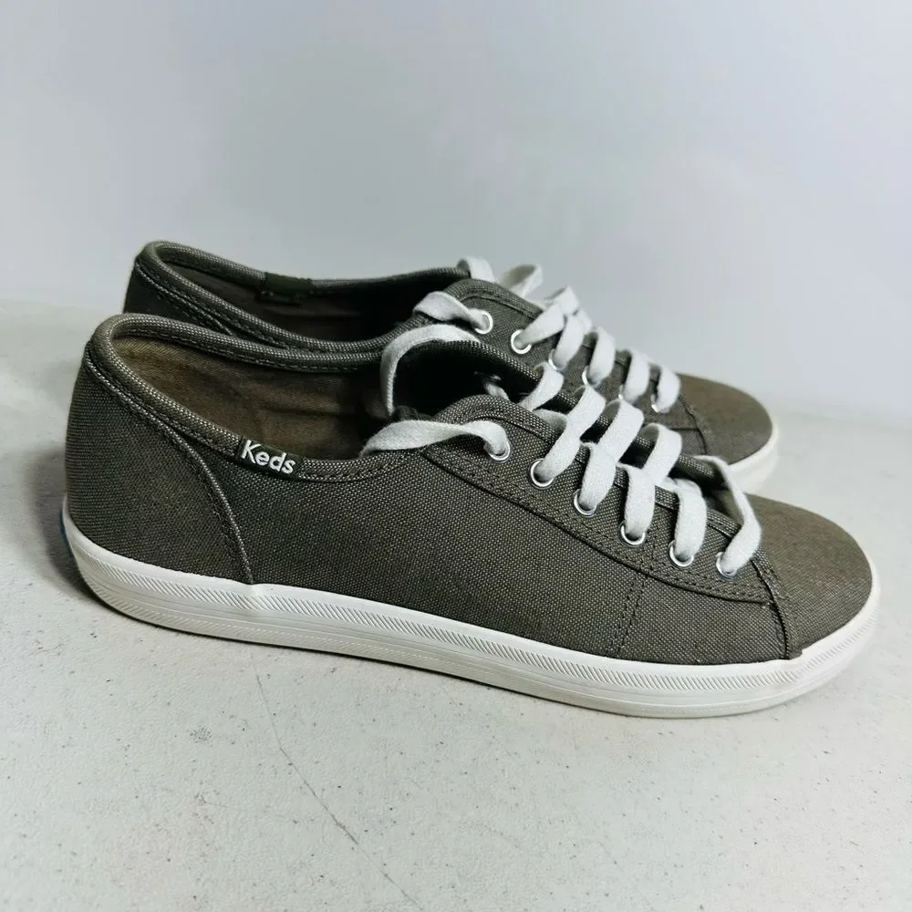 Keds Taupe Canvas Sneakers with White Accents size 7,5